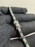 “White & Green Tennis Bracelet” Moissanite S925