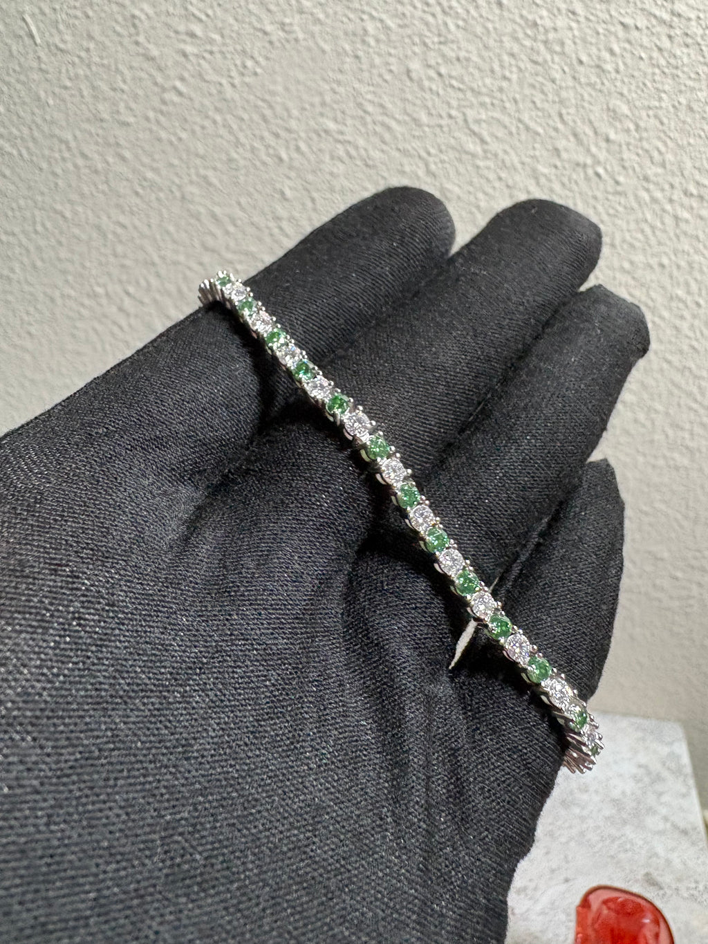 “White & Green Tennis Bracelet” Moissanite S925